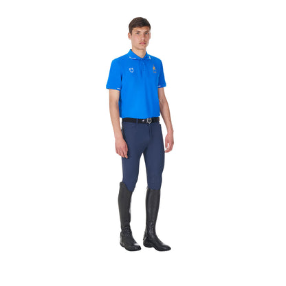 Polo de hombre de entrenamiento tres botones Equestro X FISE - Azzurro Savoia