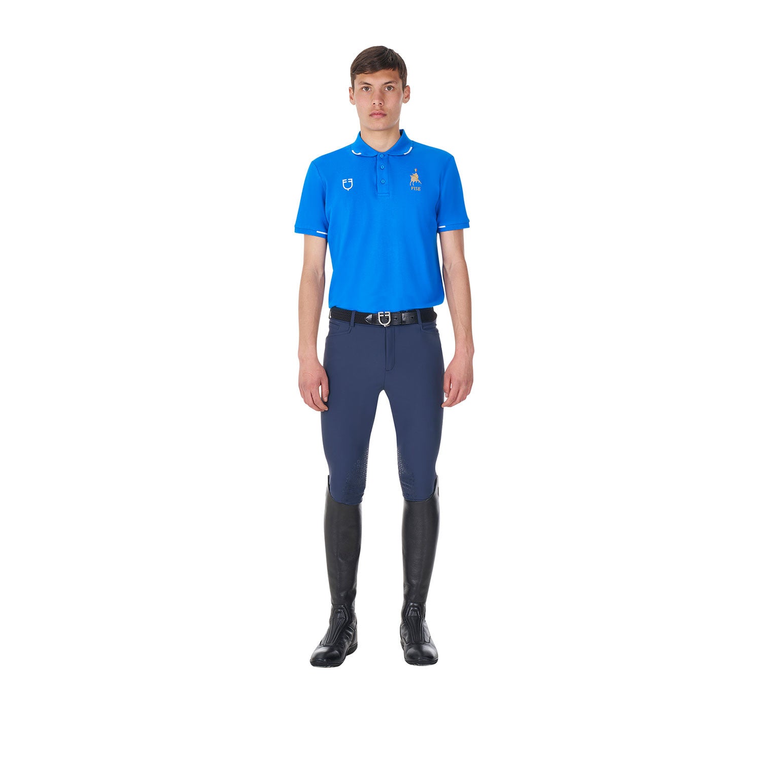 Polo de hombre de entrenamiento tres botones Equestro X FISE - Azzurro Savoia