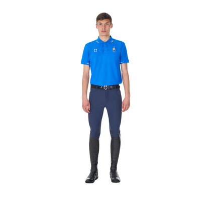 Polo de hombre de entrenamiento tres botones Equestro X FISE - Azzurro Savoia