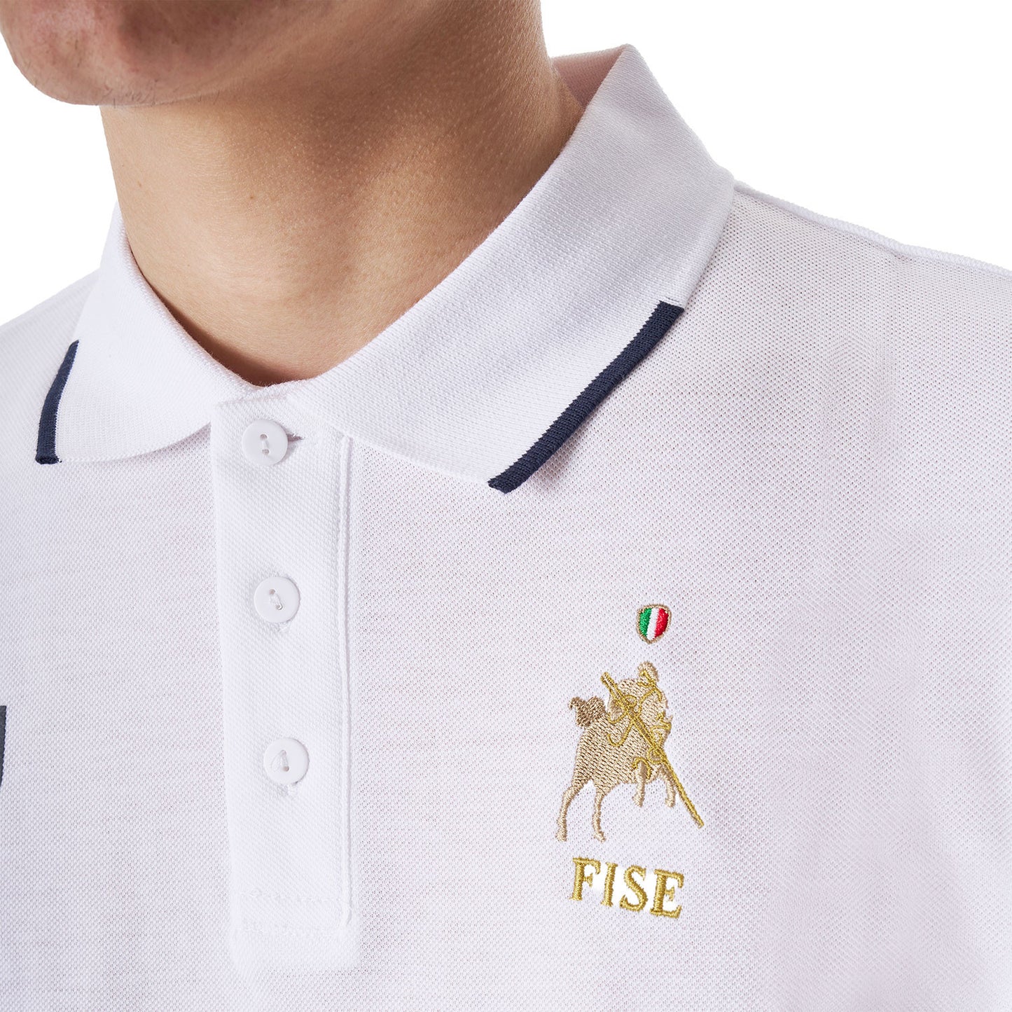 Polo de hombre de entrenamiento tres botones Equestro X FISE - Blanco