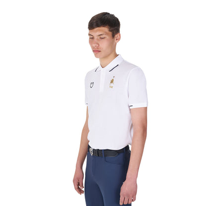 Polo de hombre de entrenamiento tres botones Equestro X FISE - Blanco