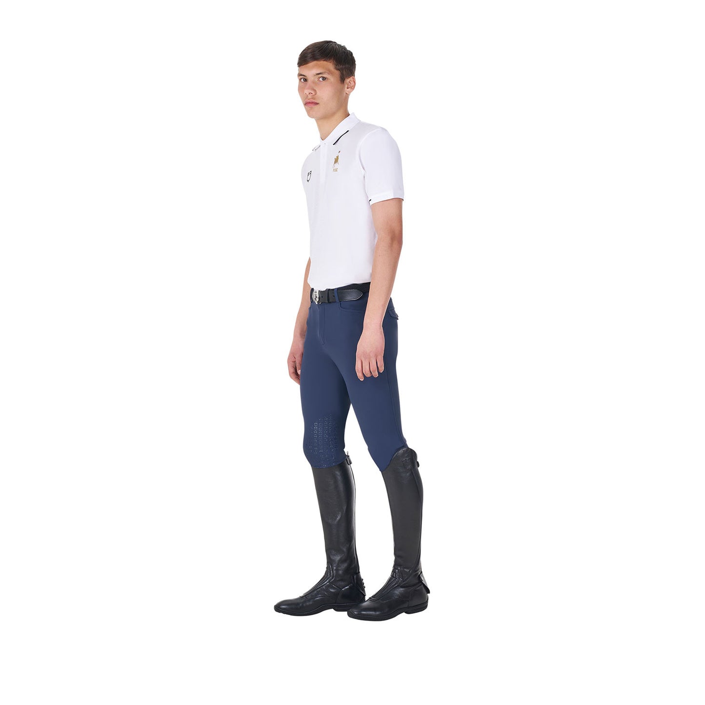 Polo de hombre de entrenamiento tres botones Equestro X FISE - Blanco