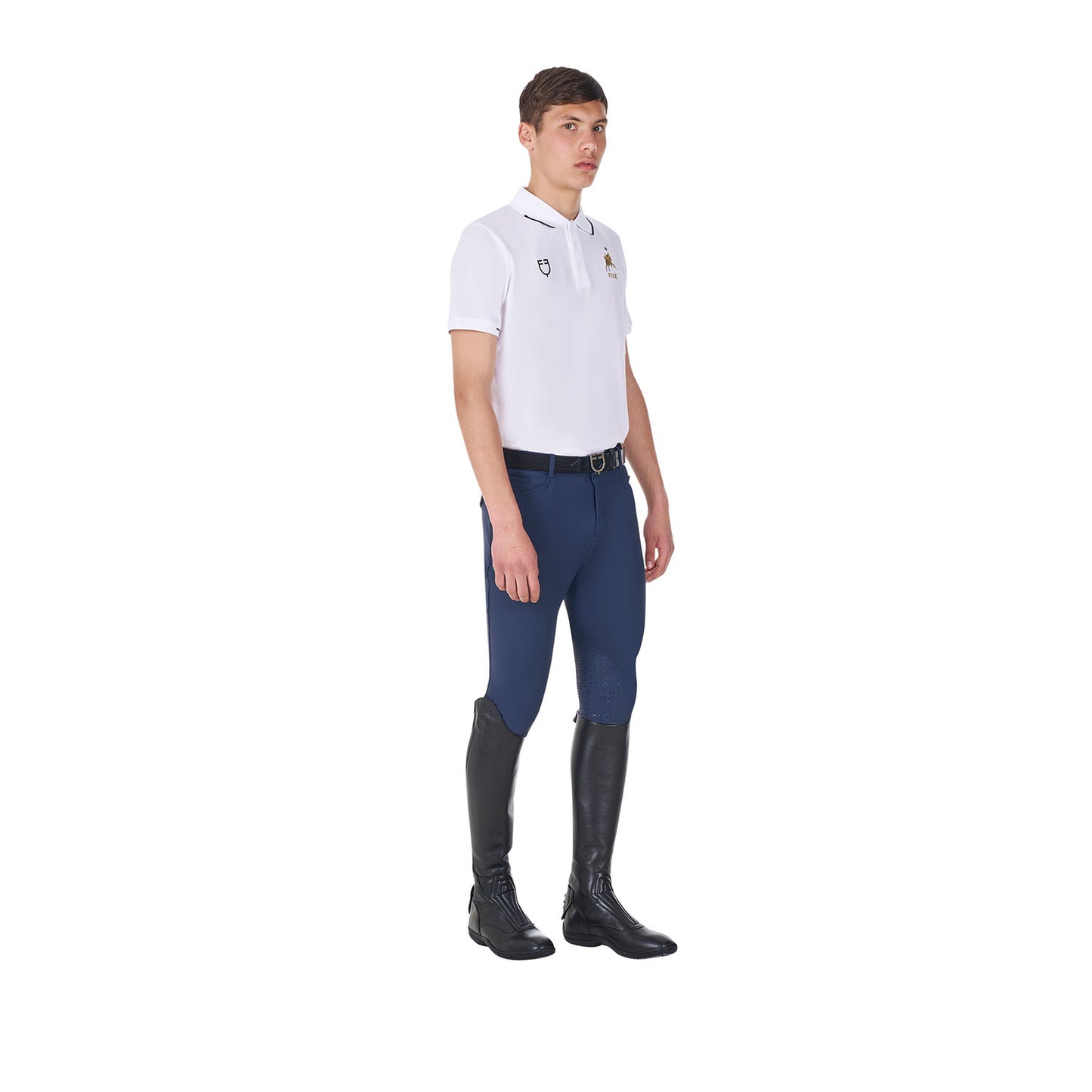 Polo de hombre de entrenamiento tres botones Equestro X FISE - Blanco