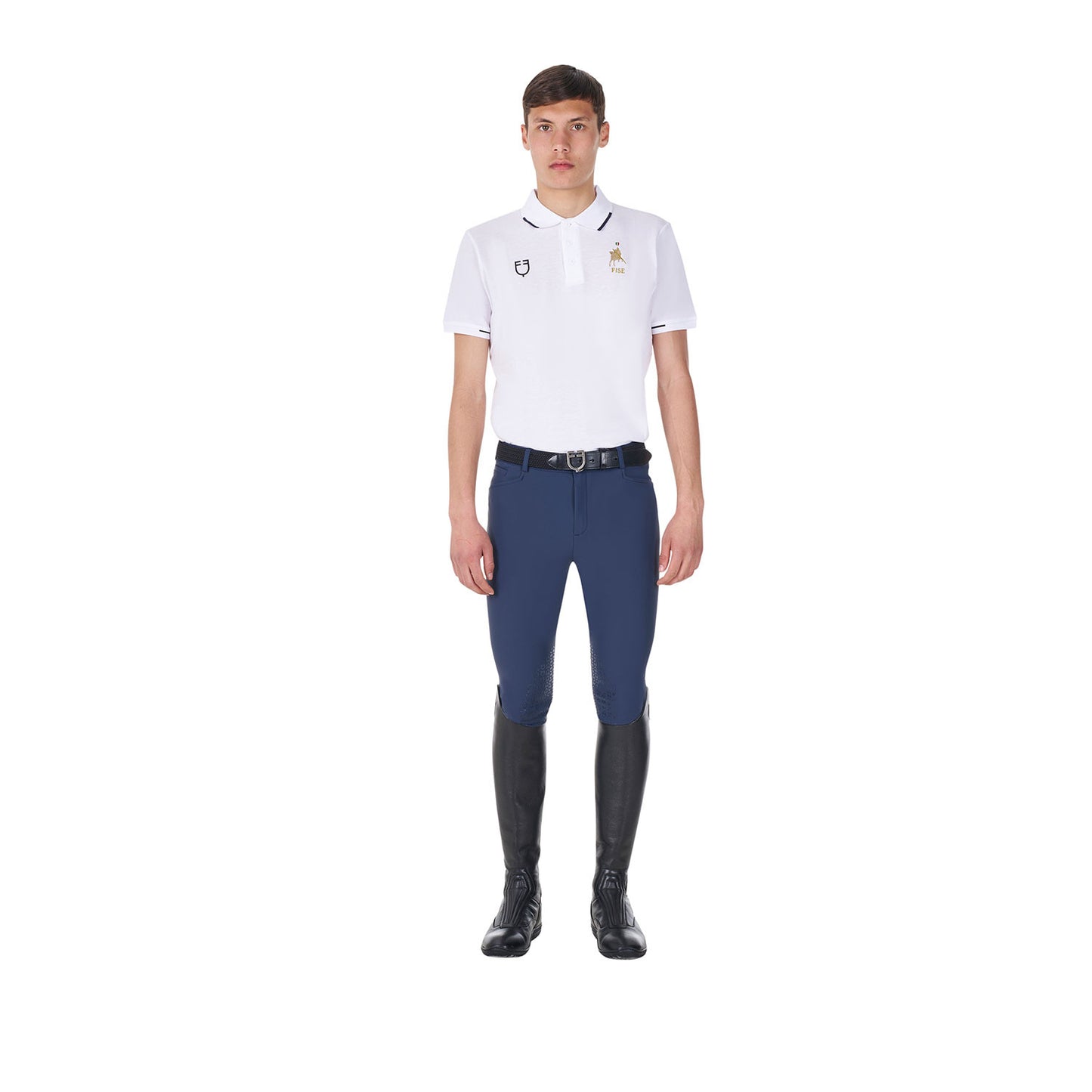 Polo de hombre de entrenamiento tres botones Equestro X FISE - Blanco