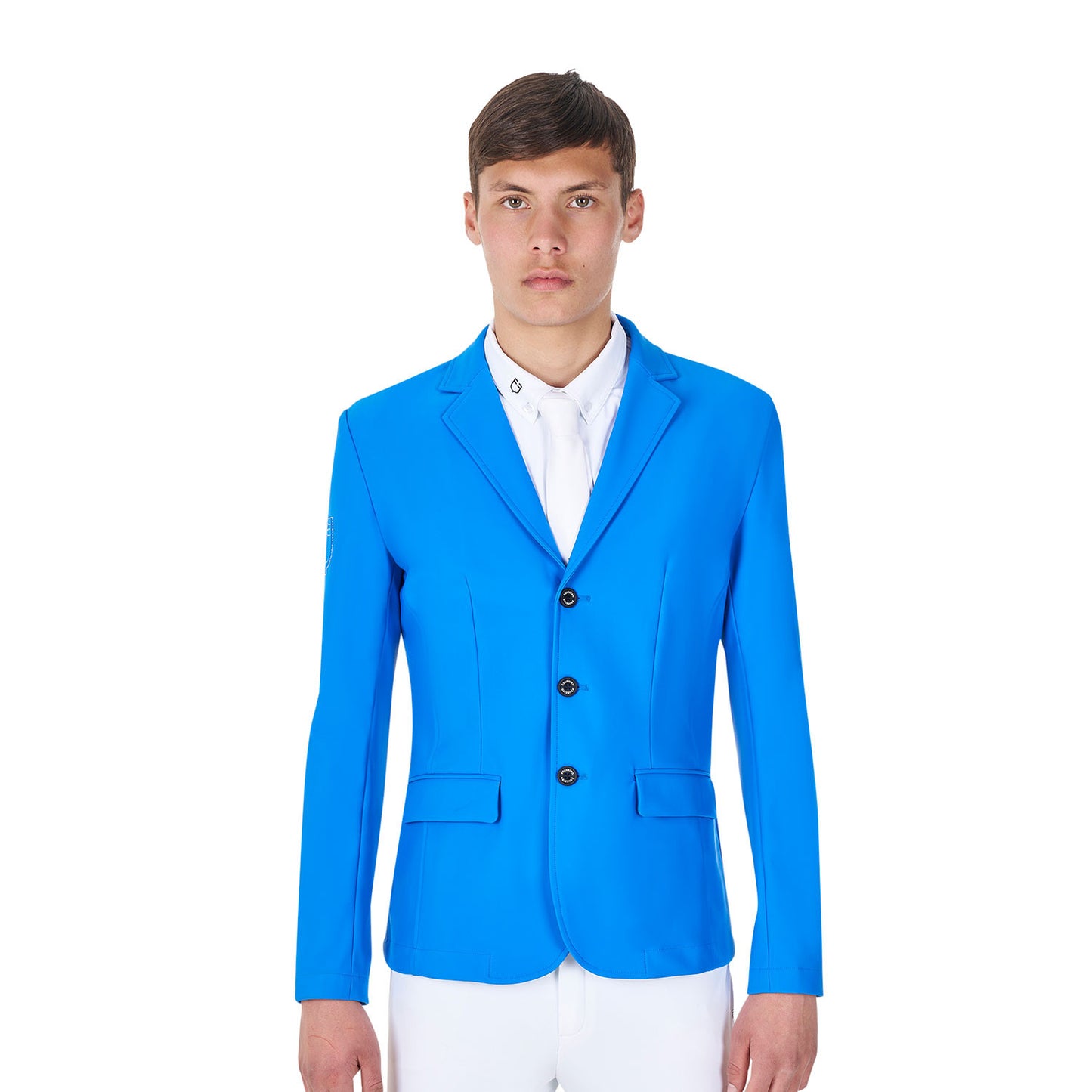 Chaqueta de hombre de concurso tres botones Equestro X FISE - Azzurro Savoia