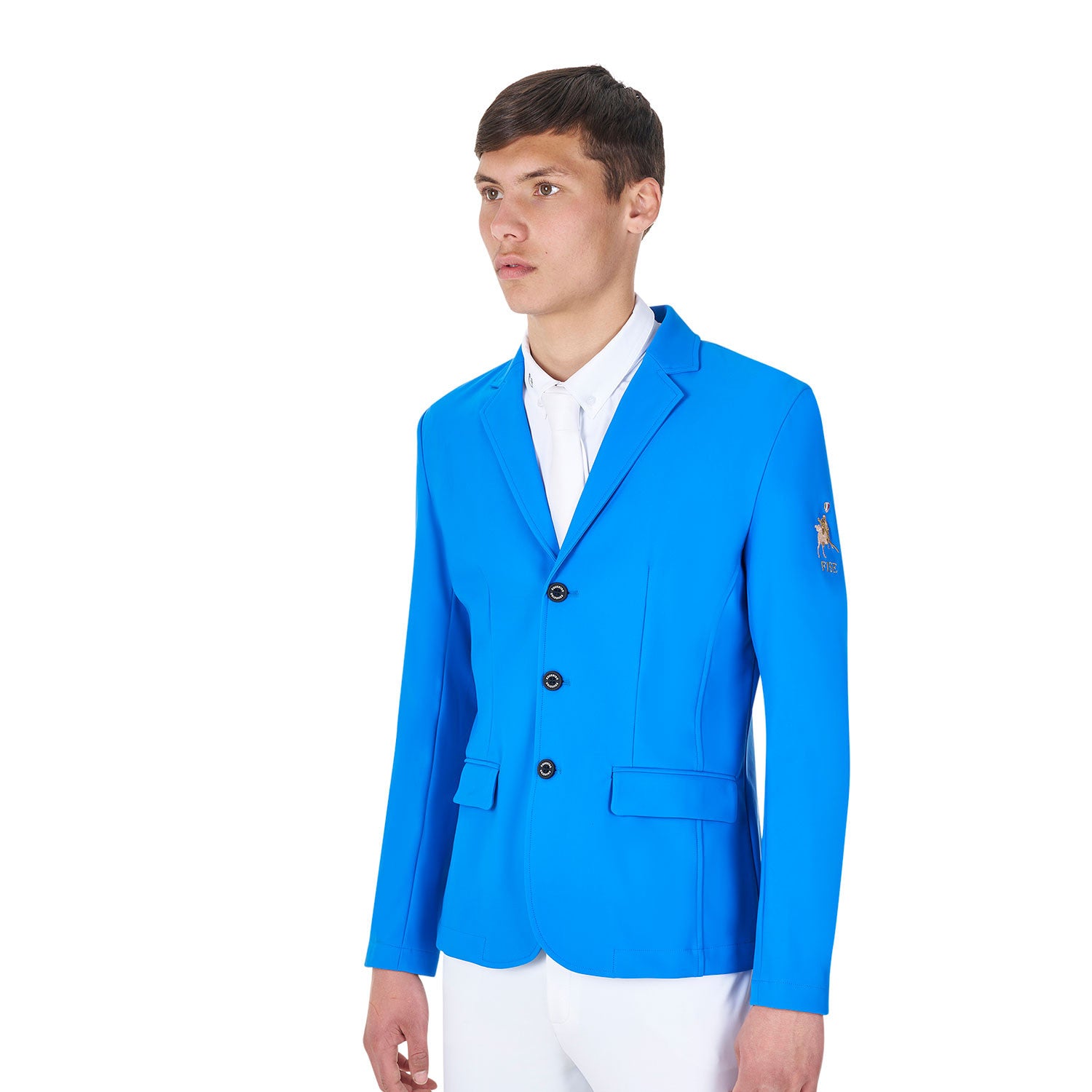 Chaqueta de hombre de concurso tres botones Equestro X FISE - Azzurro Savoia