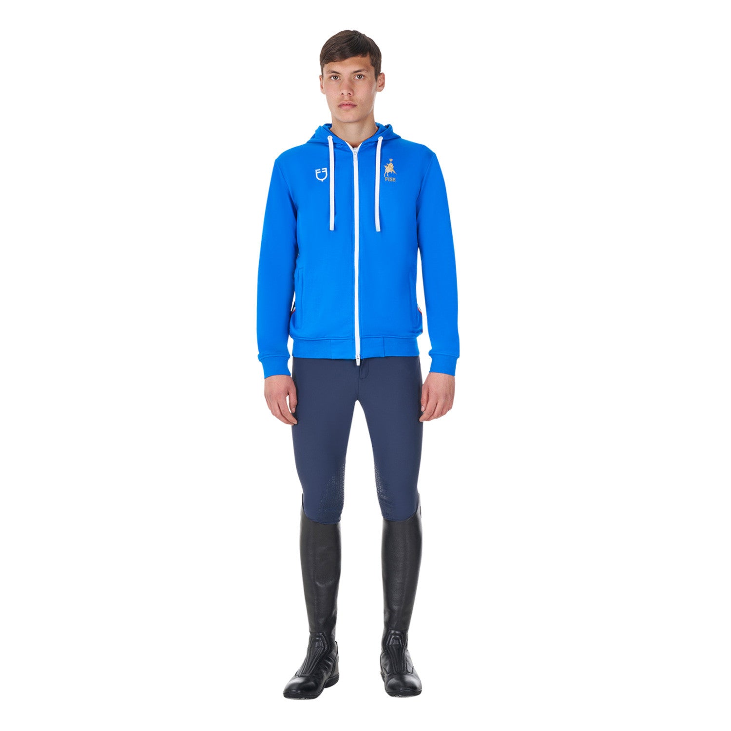 Sudadera de hombre con capucha Equestro X FISE - Azzurro Savoia