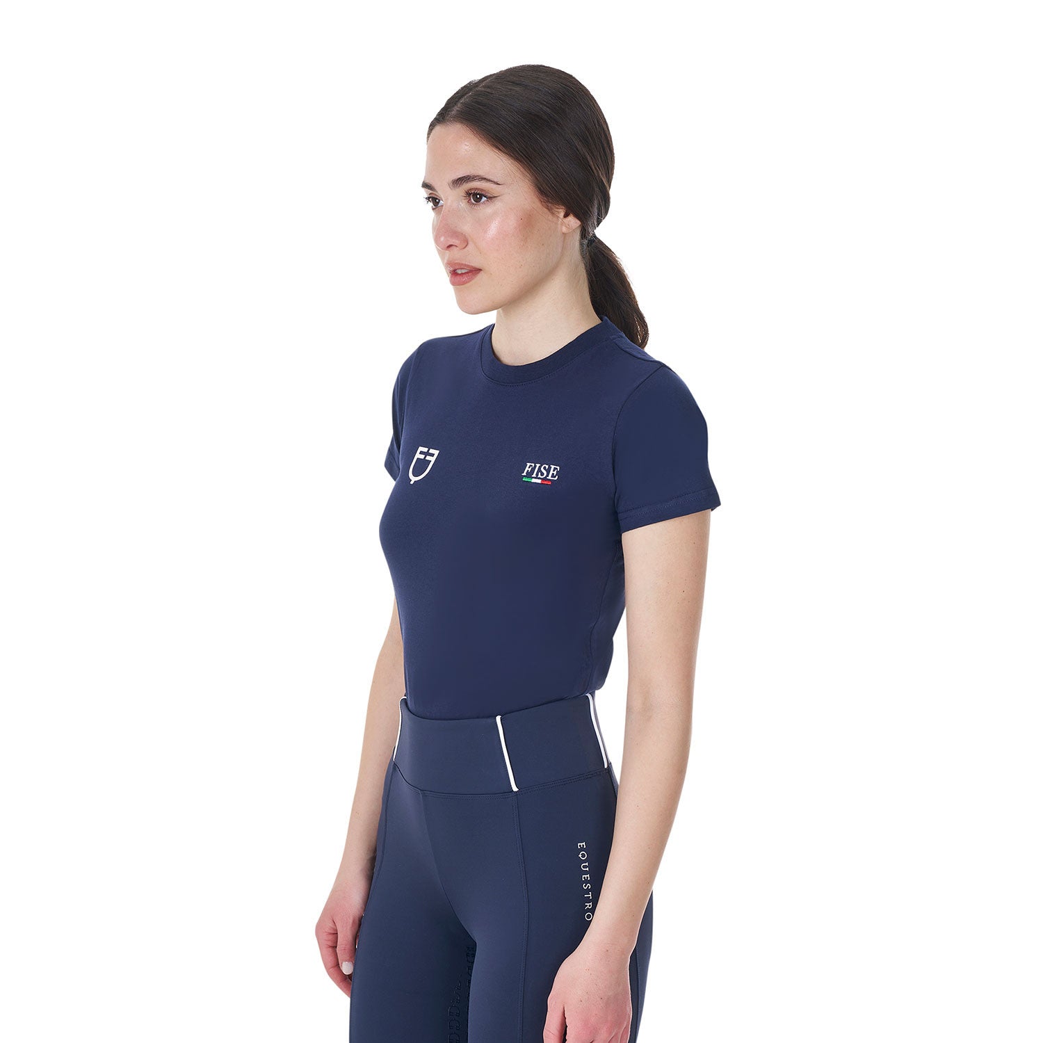 Camiseta de mujer entallada Equestro X FISE - Navy Blazer