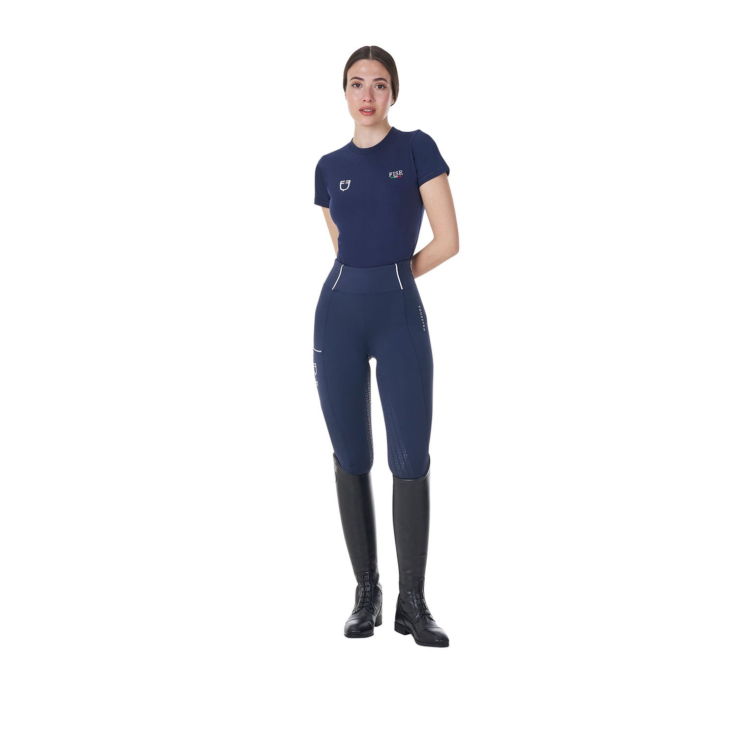 Camiseta de mujer entallada Equestro X FISE - Navy Blazer