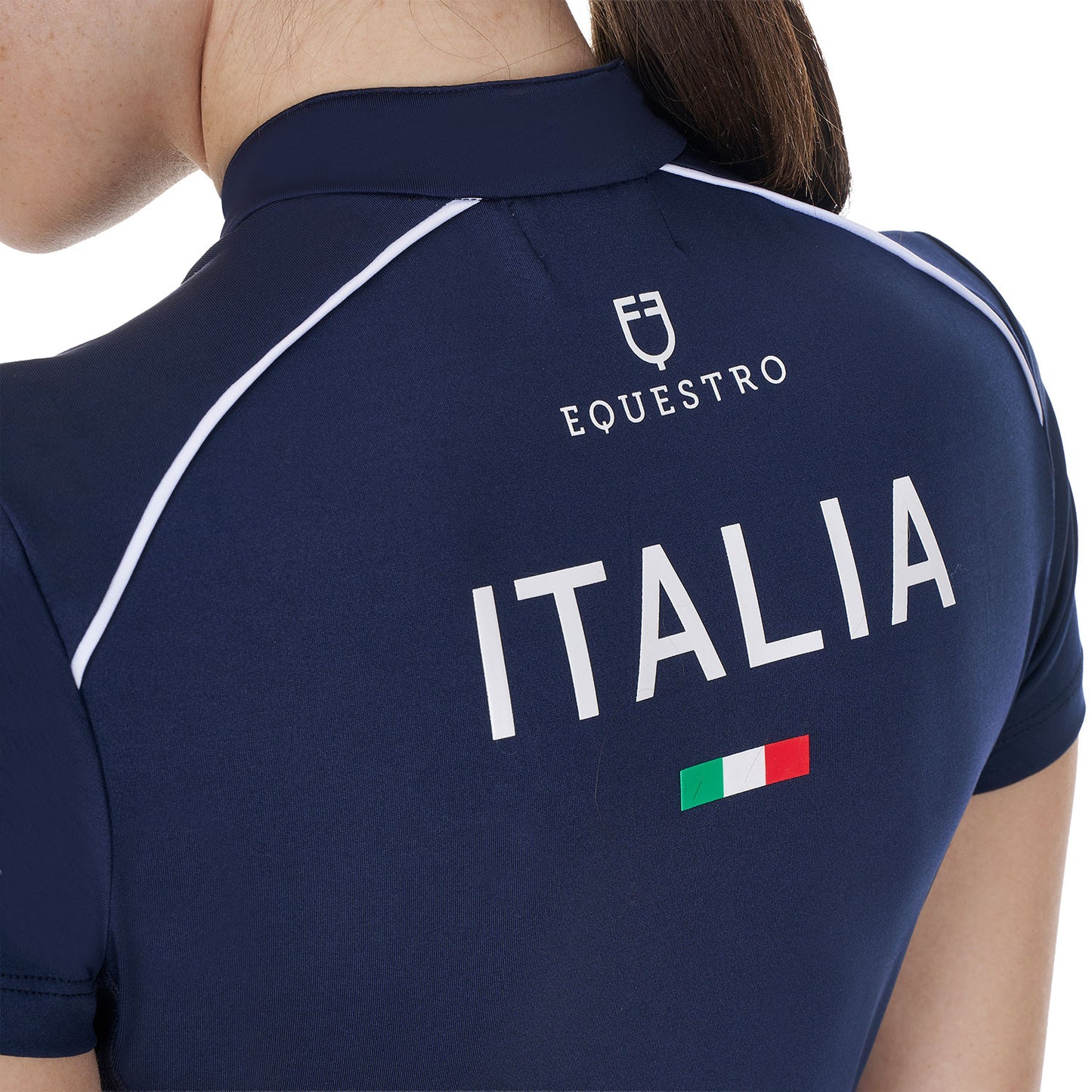 Polo de mujer de entrenamiento con cremallera tricolor Equestro X FISE - Navy Blazer