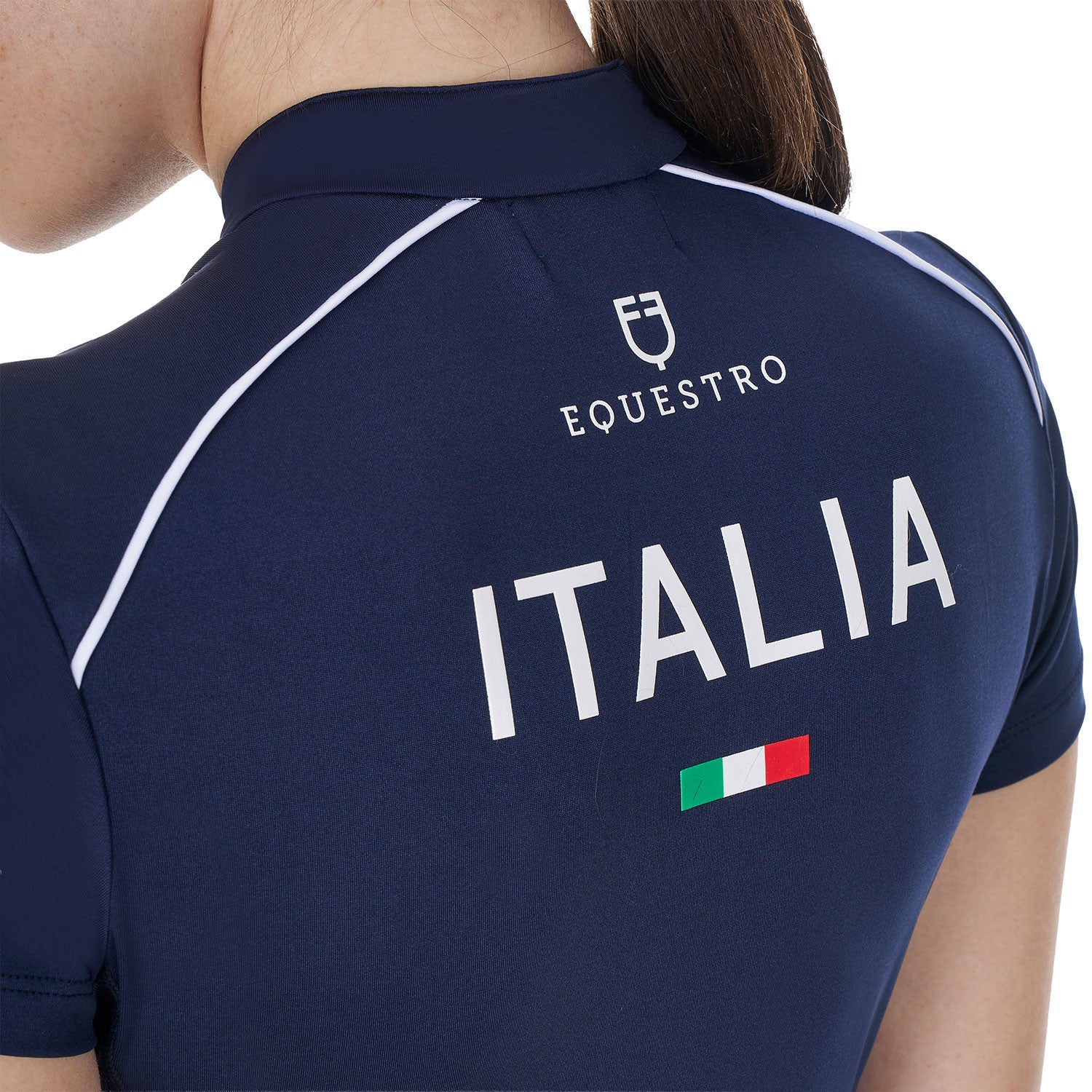 Polo de mujer de entrenamiento con cremallera tricolor Equestro X FISE - Navy Blazer