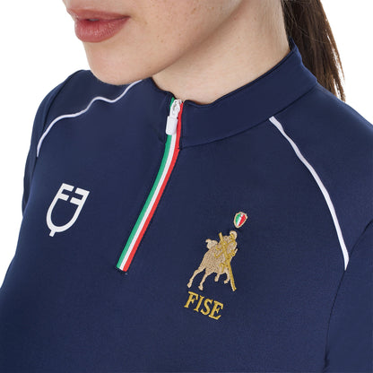 Polo de mujer de entrenamiento con cremallera tricolor Equestro X FISE - Navy Blazer