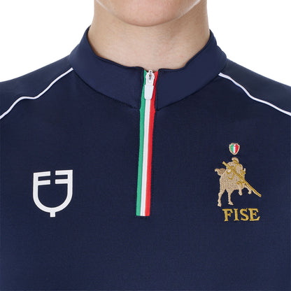 Polo de mujer de entrenamiento con cremallera tricolor Equestro X FISE - Navy Blazer