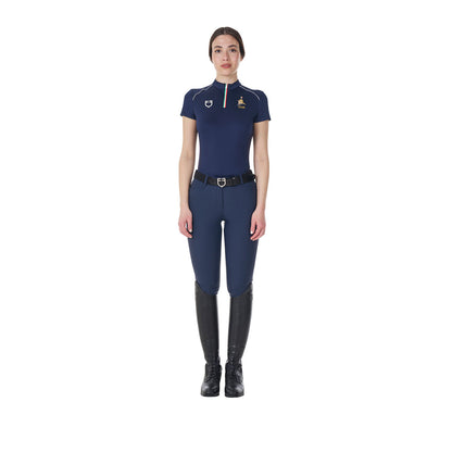 Polo de mujer de entrenamiento con cremallera tricolor Equestro X FISE - Navy Blazer