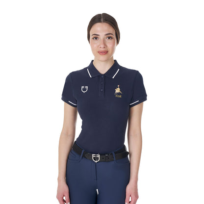 Polo de mujer de entrenamiento tres botones Equestro X FISE - Navy Blazer