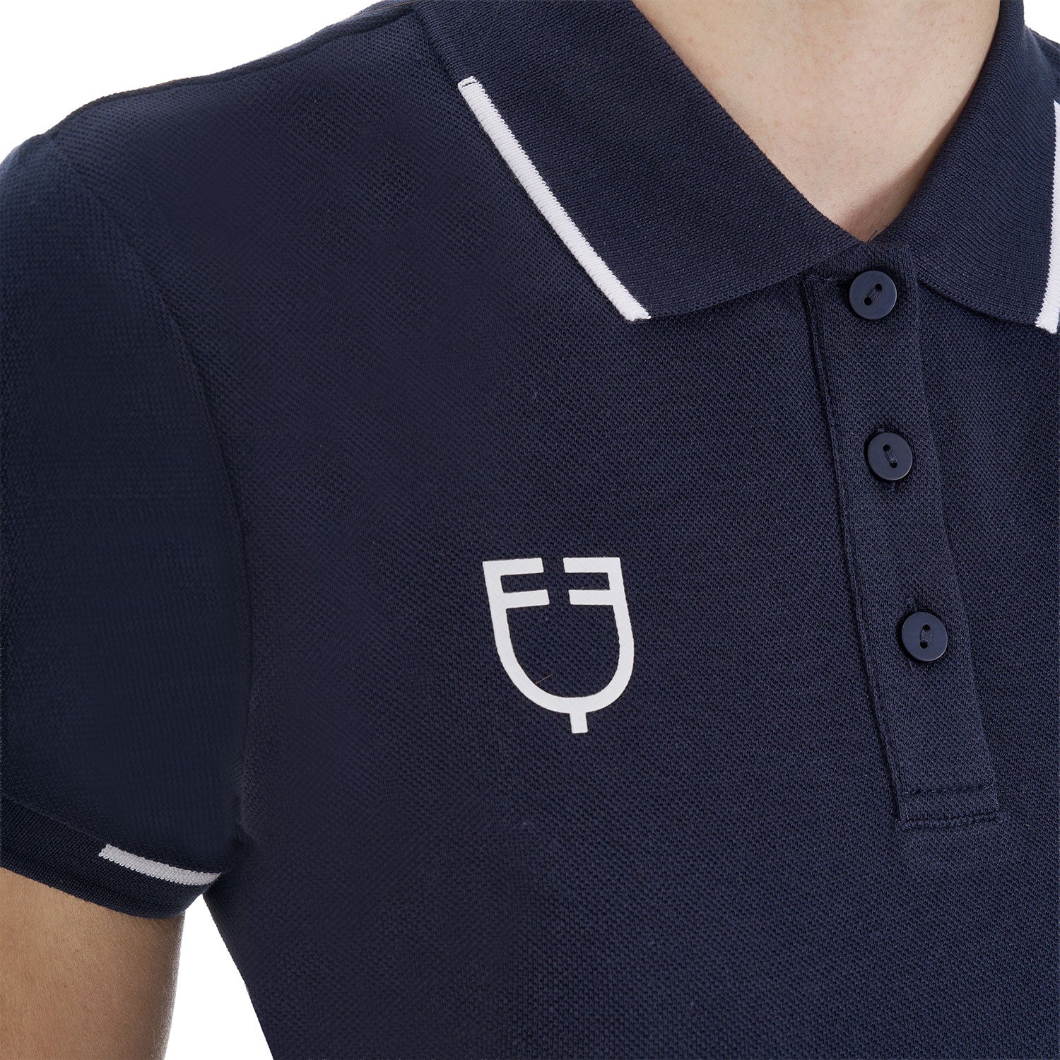 Polo de mujer de entrenamiento tres botones Equestro X FISE - Navy Blazer