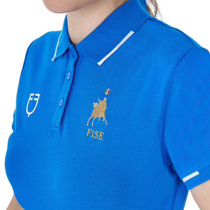 Polo de mujer de entrenamiento tres botones Equestro X FISE - Azzurro Savoia