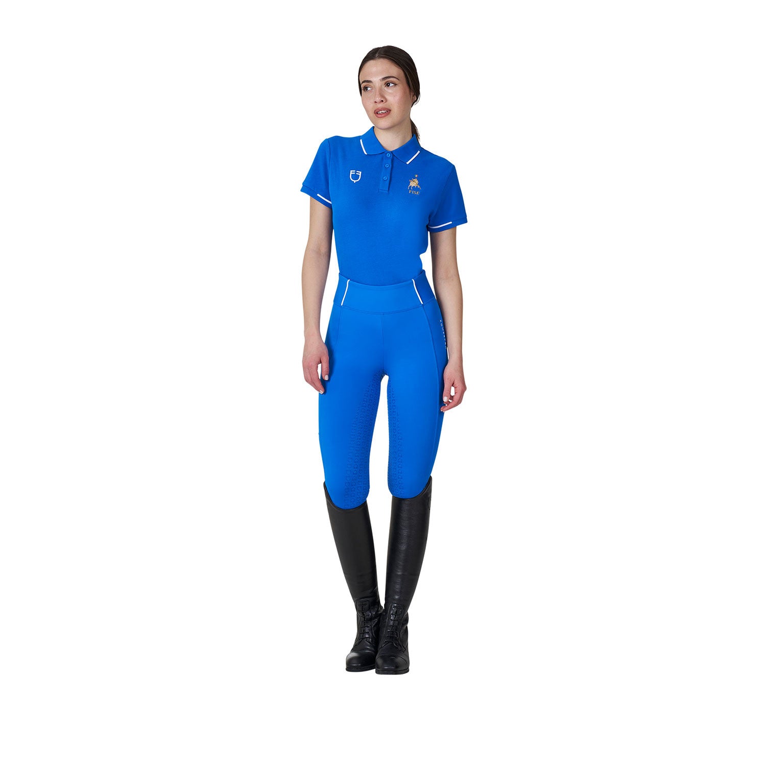 Polo de mujer de entrenamiento tres botones Equestro X FISE - Azzurro Savoia