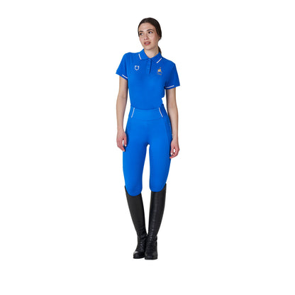Polo de mujer de entrenamiento tres botones Equestro X FISE - Azzurro Savoia