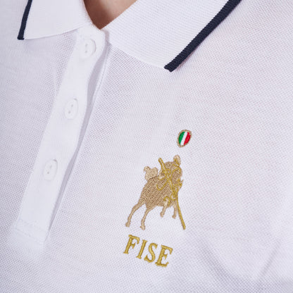 Polo de mujer de entrenamiento tres botones Equestro X FISE - Blanco