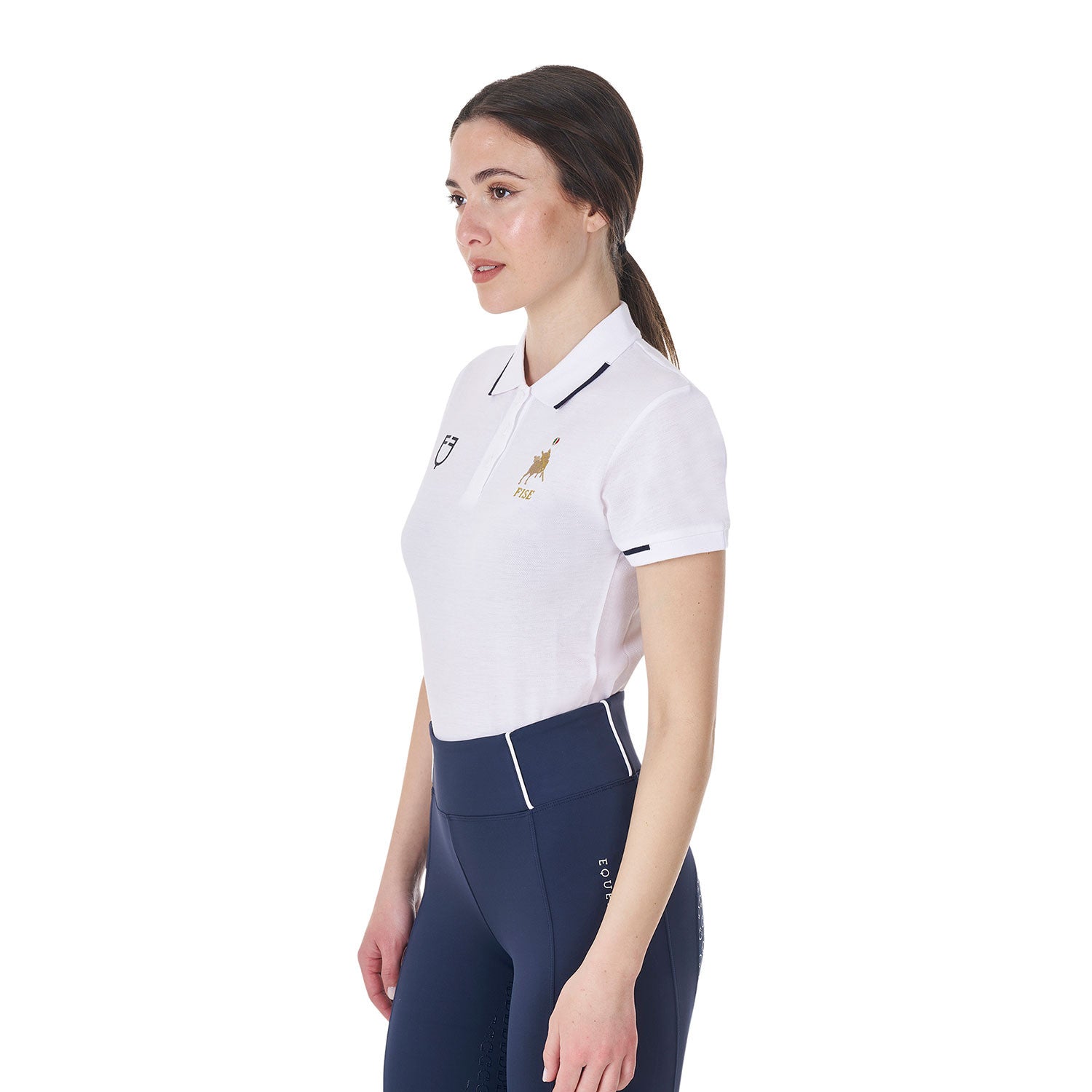Polo de mujer de entrenamiento tres botones Equestro X FISE - Blanco
