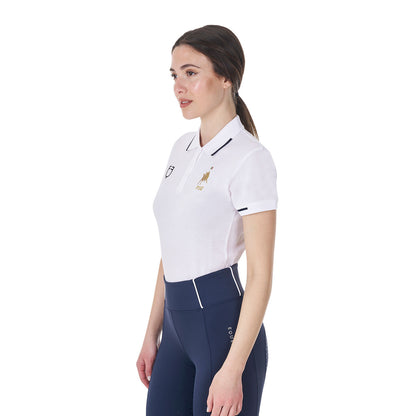 Polo de mujer de entrenamiento tres botones Equestro X FISE - Blanco