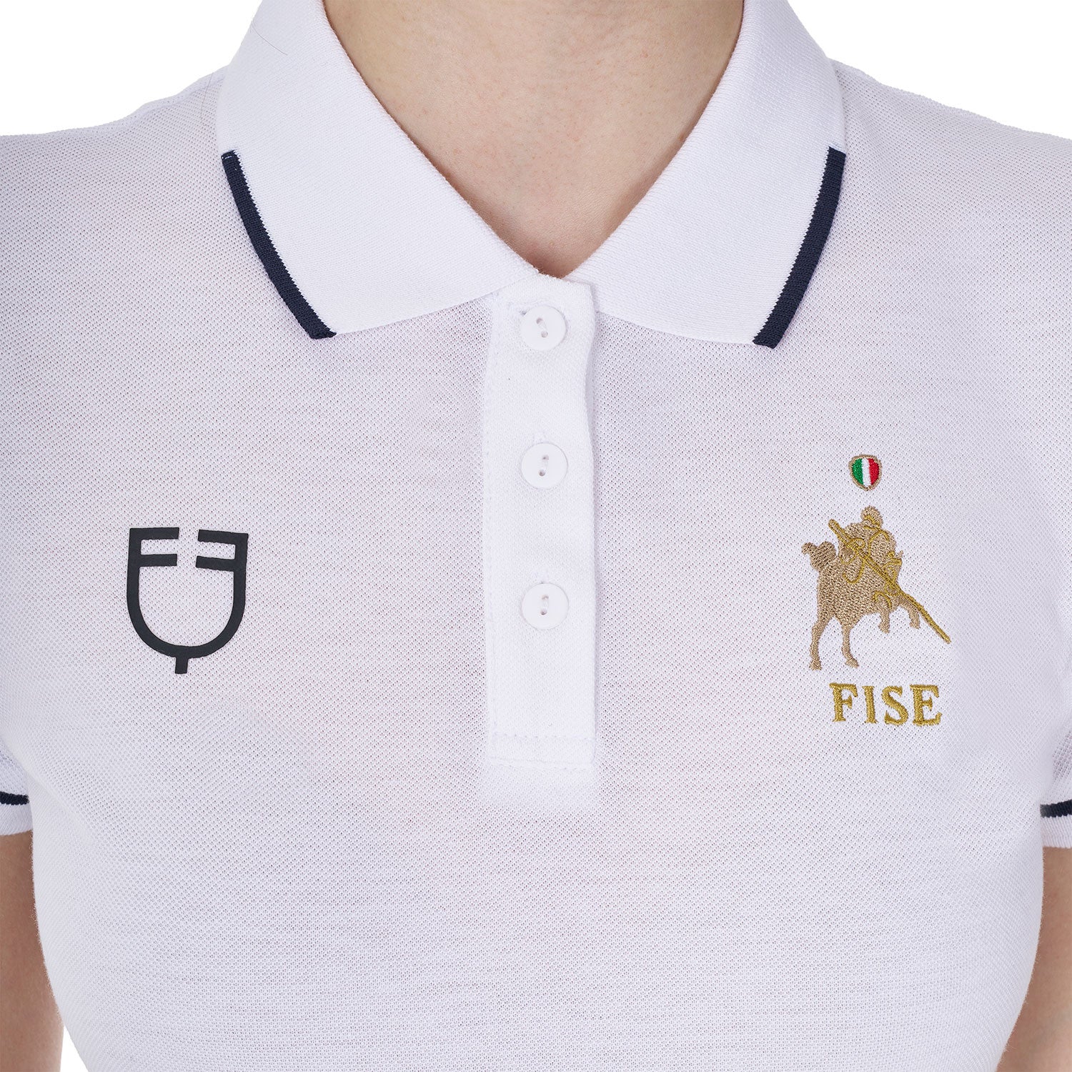 Polo de mujer de entrenamiento tres botones Equestro X FISE - Blanco