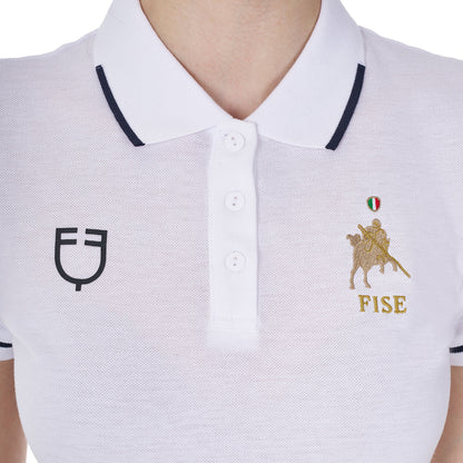 Polo de mujer de entrenamiento tres botones Equestro X FISE - Blanco