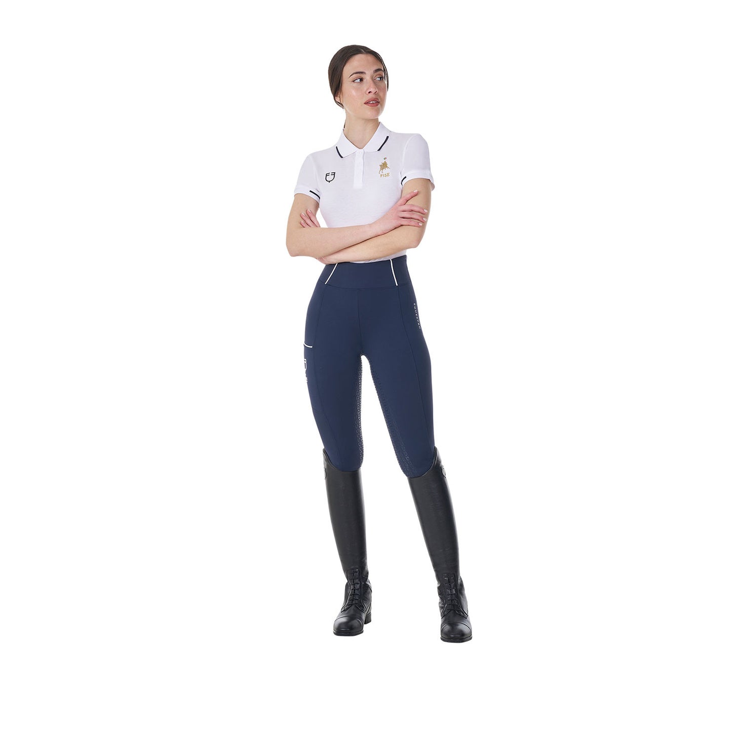 Polo de mujer de entrenamiento tres botones Equestro X FISE - Blanco