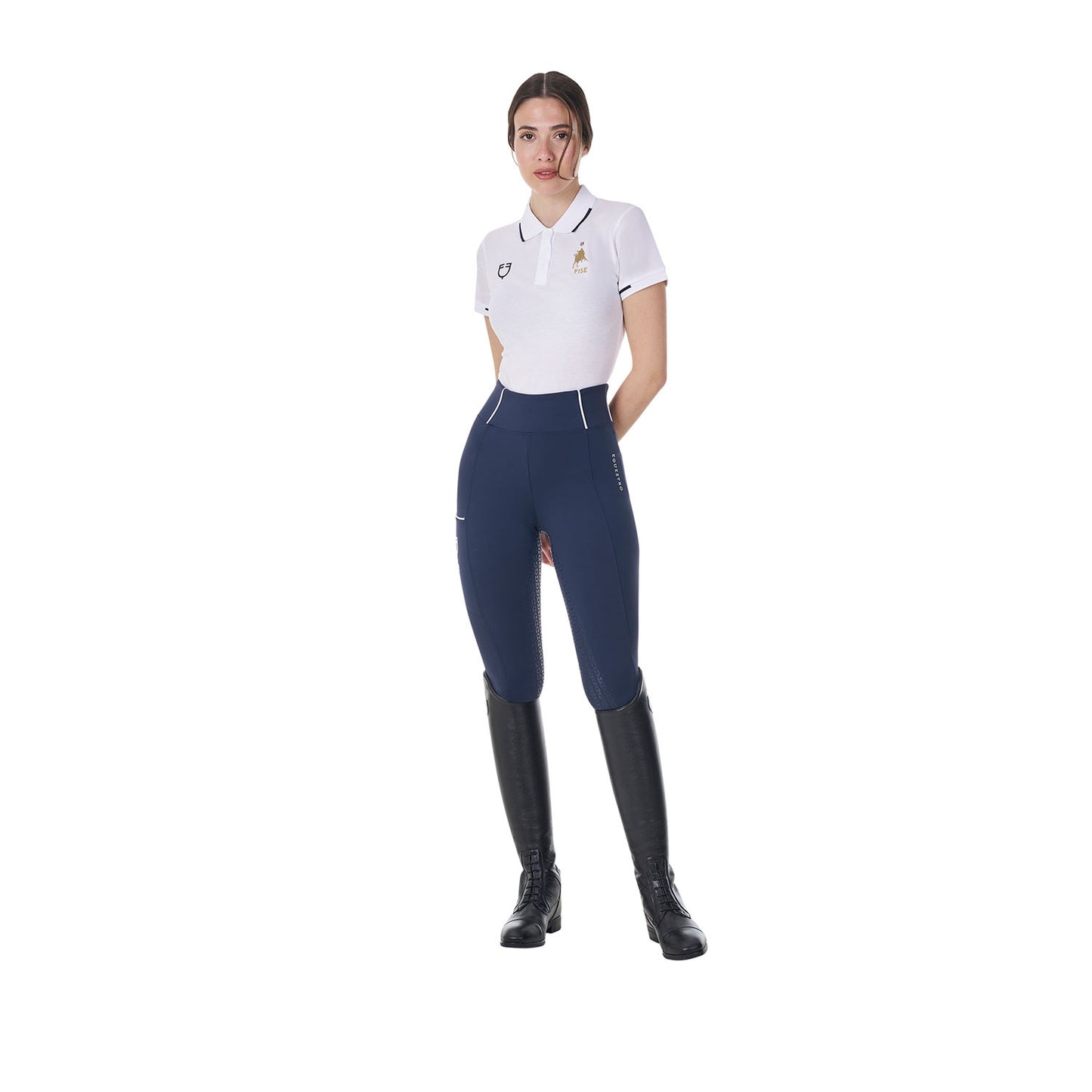 Polo de mujer de entrenamiento tres botones Equestro X FISE - Blanco