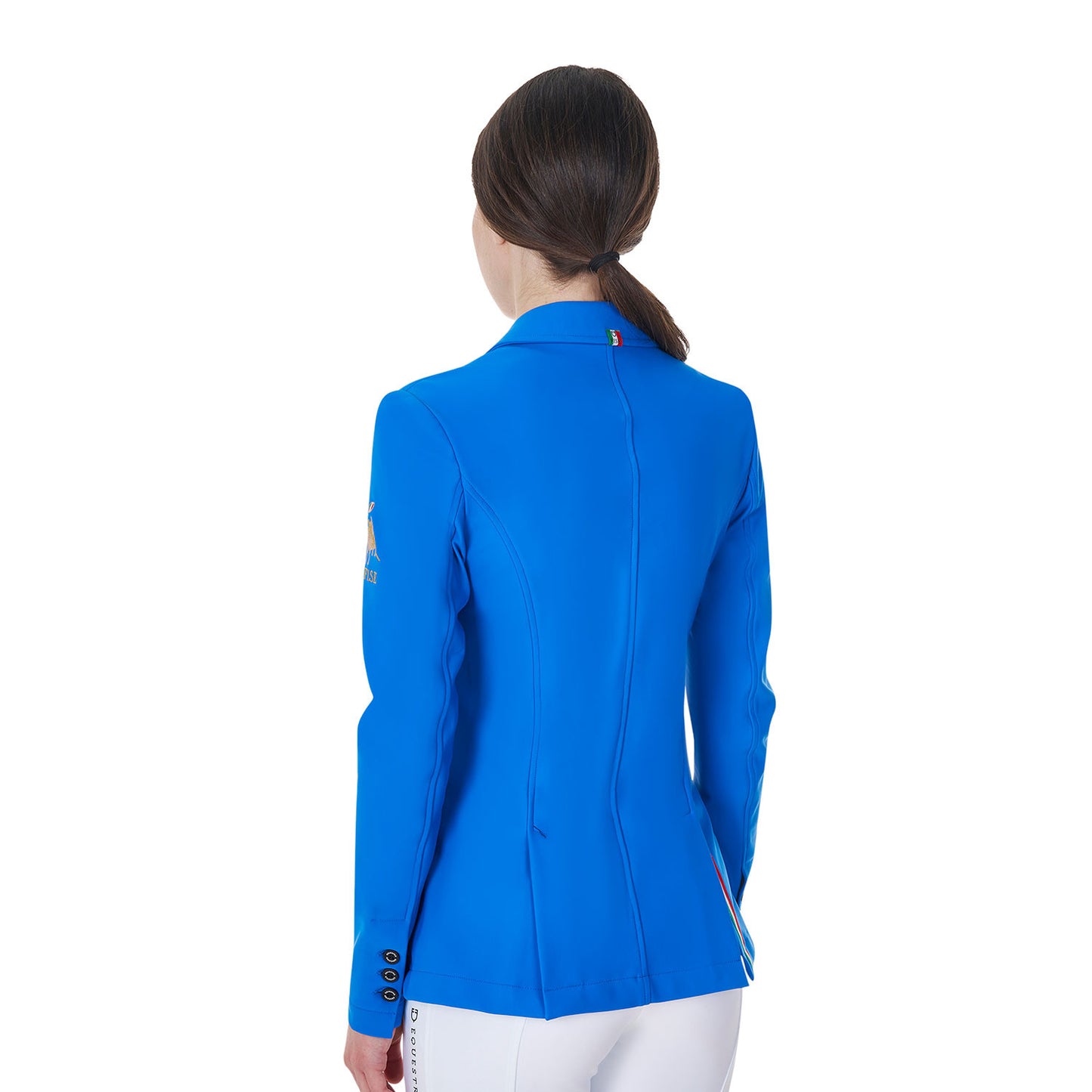 Chaqueta de mujer de concurso tres botones Equestro X FISE - Azzurro Savoia