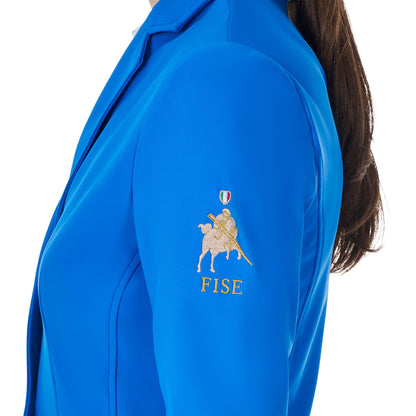 Chaqueta de mujer de concurso tres botones Equestro X FISE - Azzurro Savoia