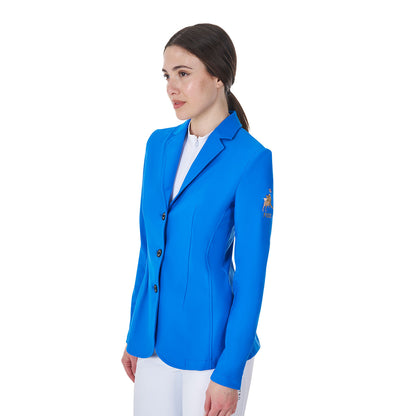 Chaqueta de mujer de concurso tres botones Equestro X FISE - Azzurro Savoia