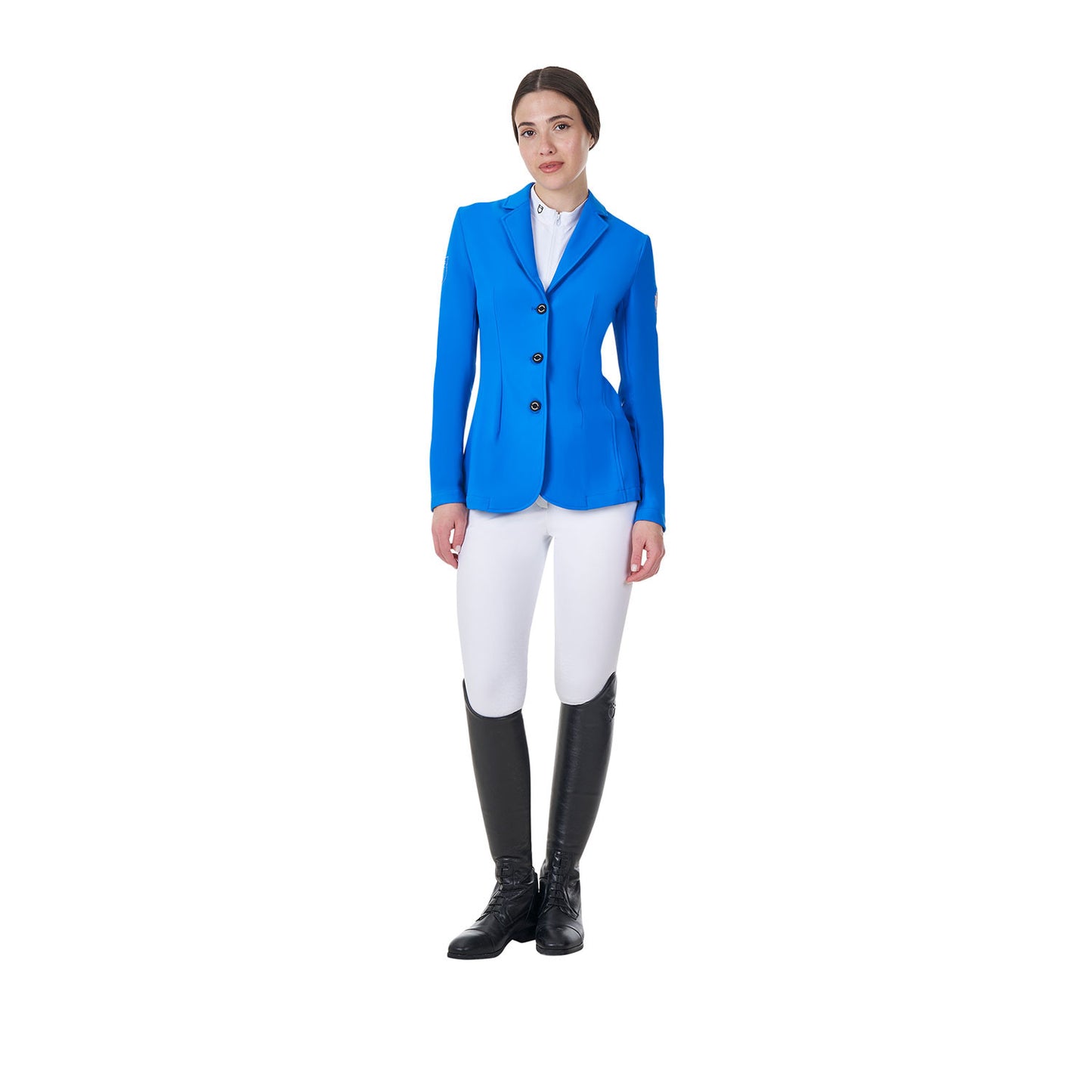 Chaqueta de mujer de concurso tres botones Equestro X FISE - Azzurro Savoia