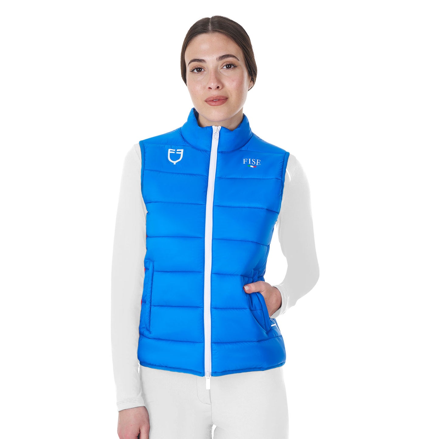 Chaleco sin mangas de mujer slim fit Equestro X FISE - Azzurro Savoia