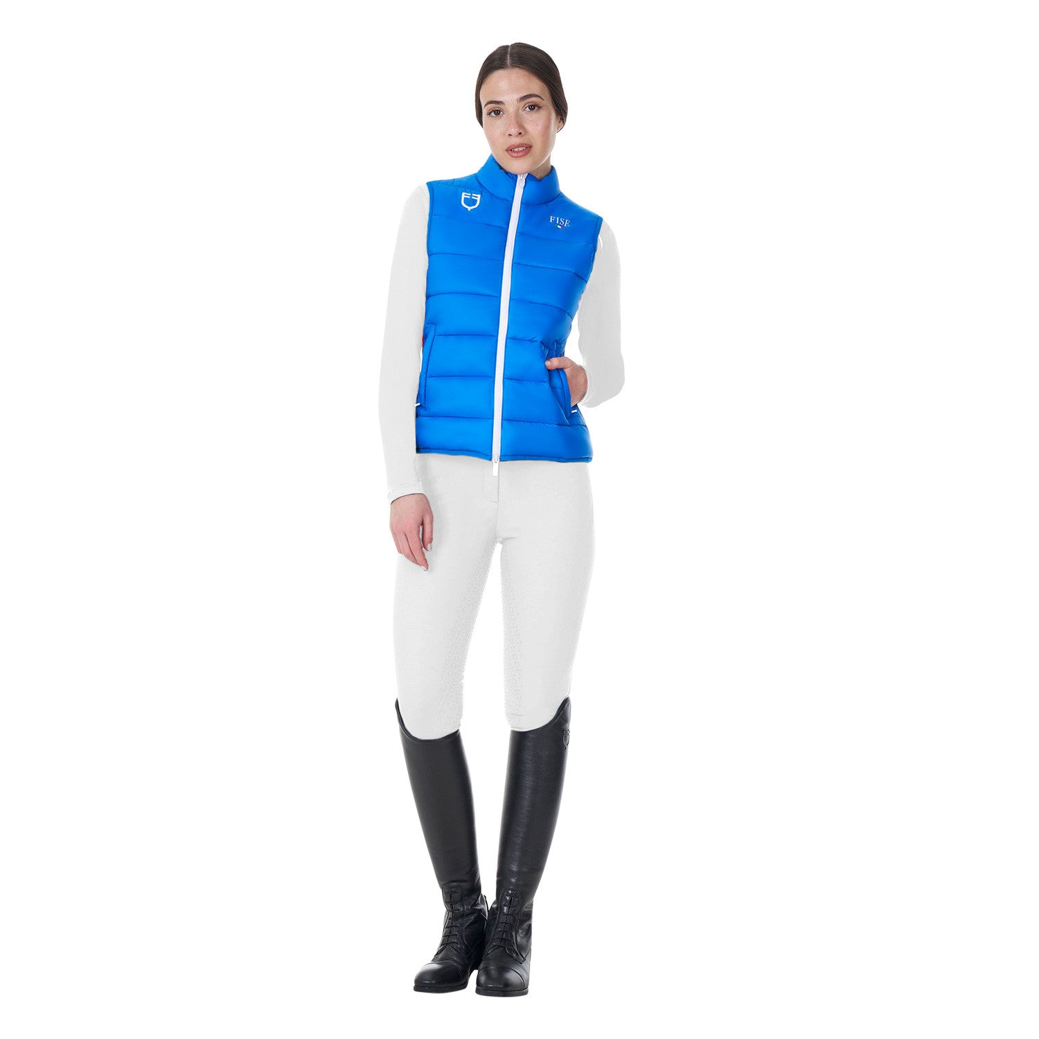 Chaleco sin mangas de mujer slim fit Equestro X FISE - Azzurro Savoia