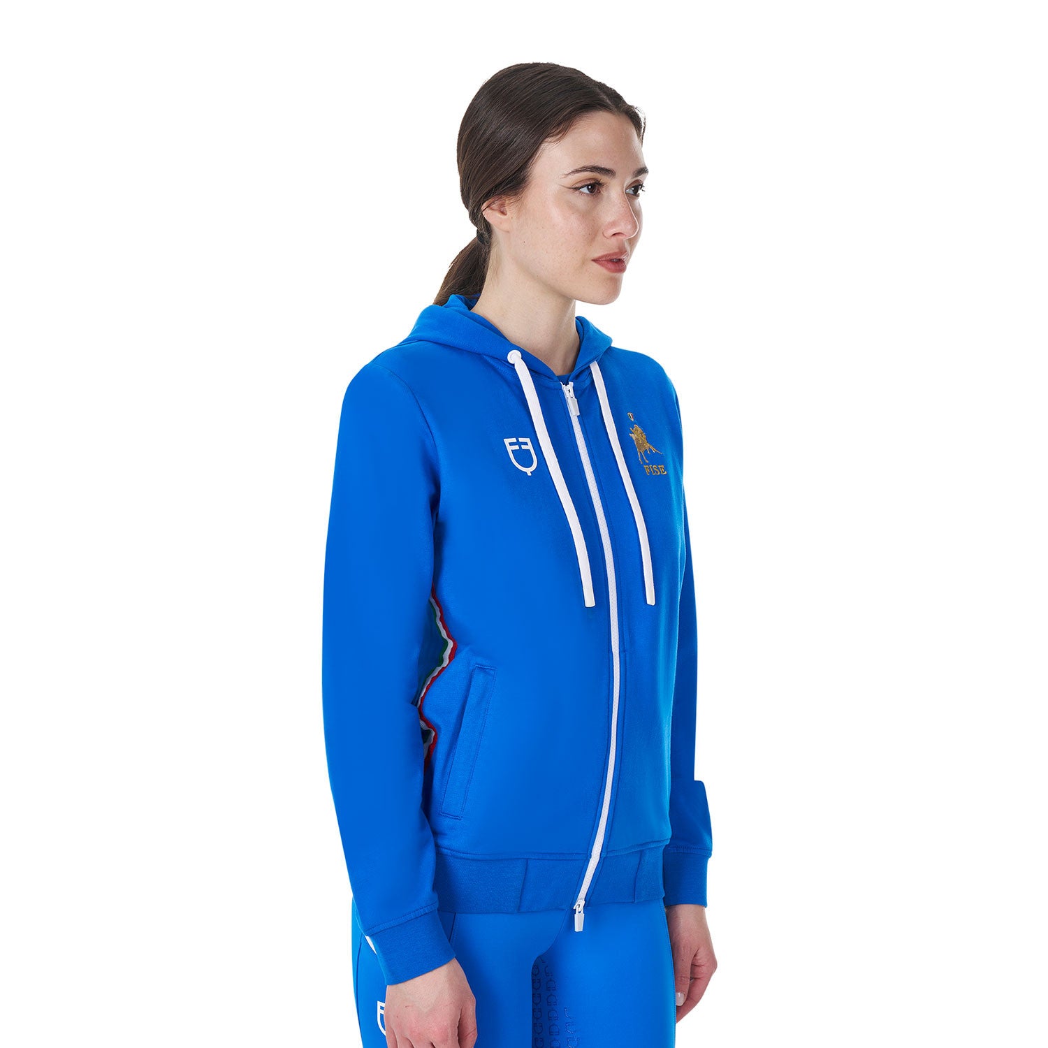 Sudadera de mujer con capucha Equestro X FISE - Azzurro Savoia