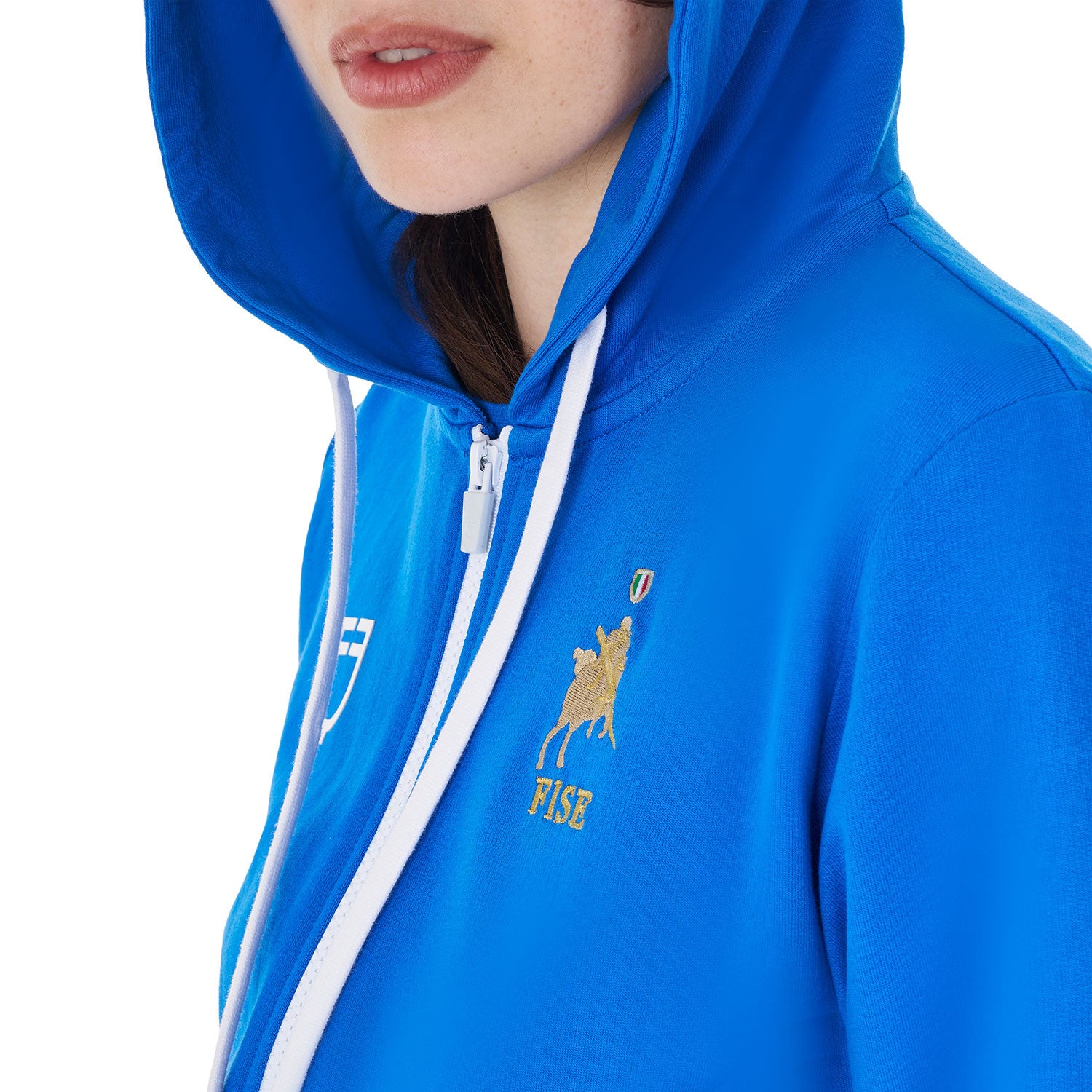 Sudadera de mujer con capucha Equestro X FISE - Azzurro Savoia