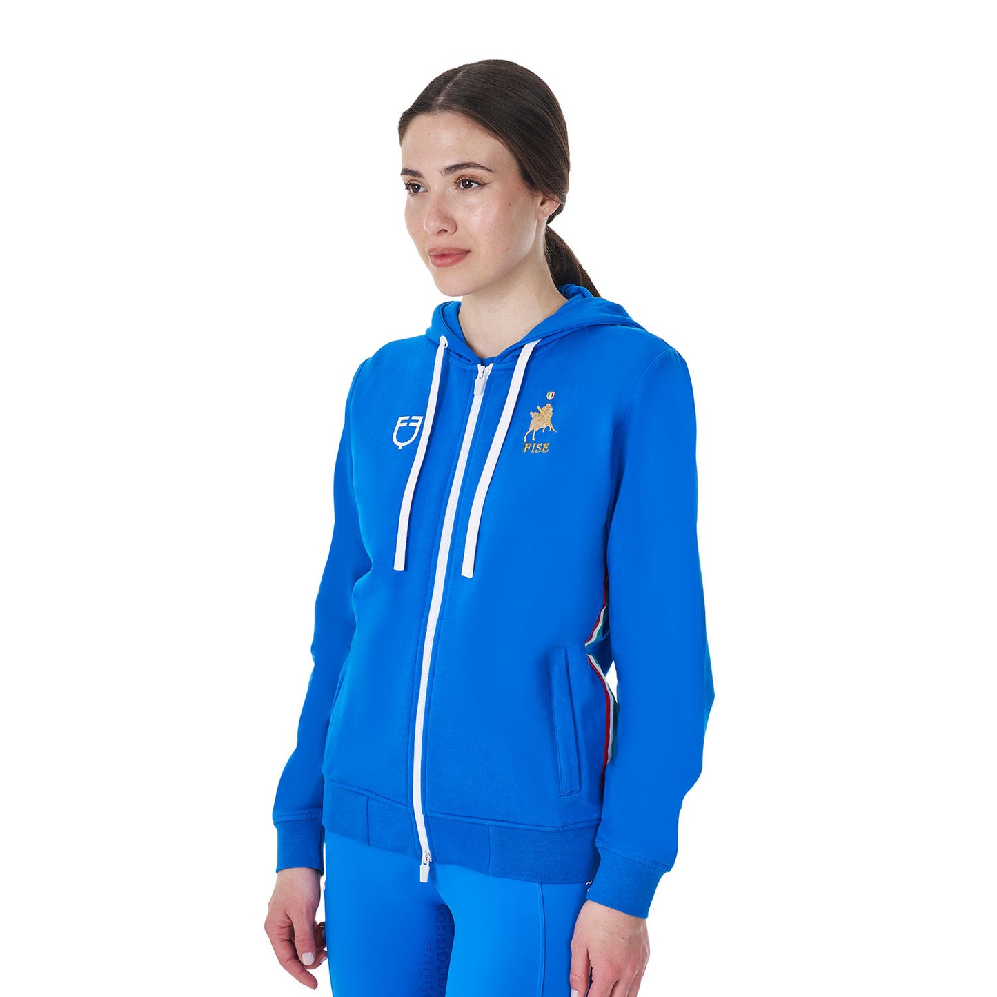 Sudadera de mujer con capucha Equestro X FISE - Azzurro Savoia