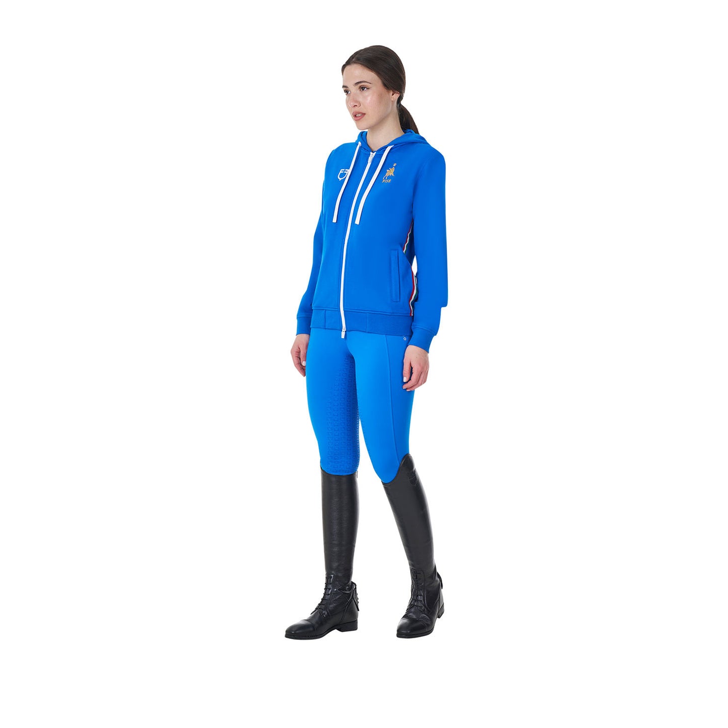 Sudadera de mujer con capucha Equestro X FISE - Azzurro Savoia