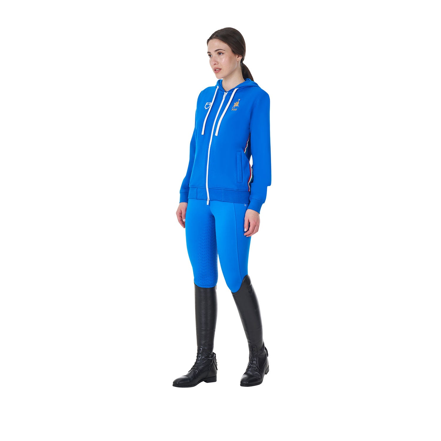 Sudadera de mujer con capucha Equestro X FISE - Azzurro Savoia