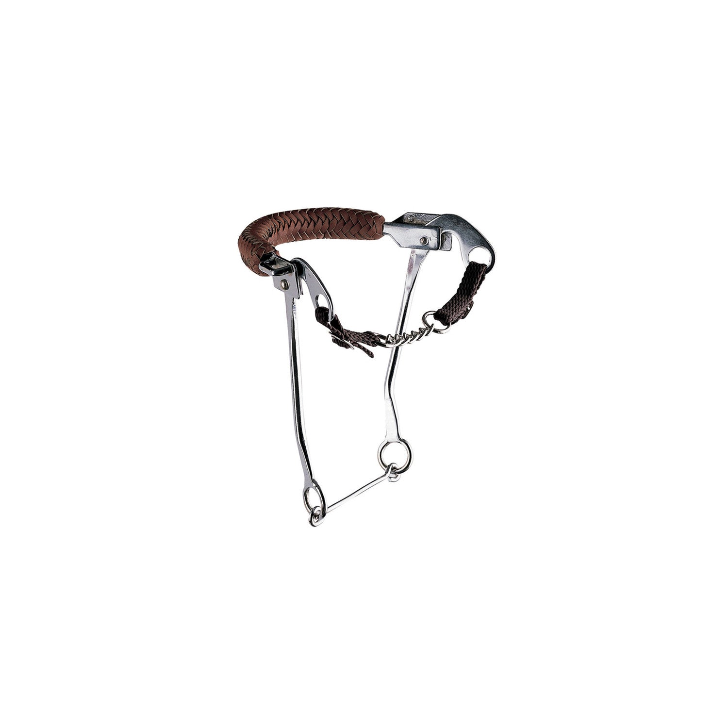 Hackamore inox de palancas largas con muserola de cuero trenzado Pool's