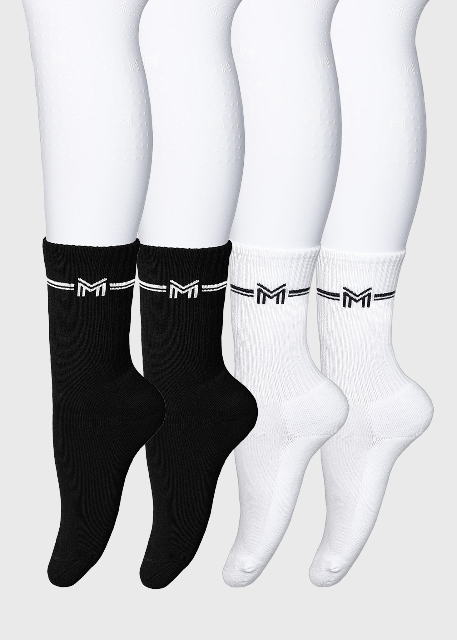 Producto ecuestre Maximilian Equestrian 4-Pack Rise Sports Socks (Black/White) detalle 2