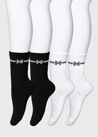 Producto ecuestre Maximilian Equestrian 4-Pack Rise Sports Socks (Black/White) detalle 2