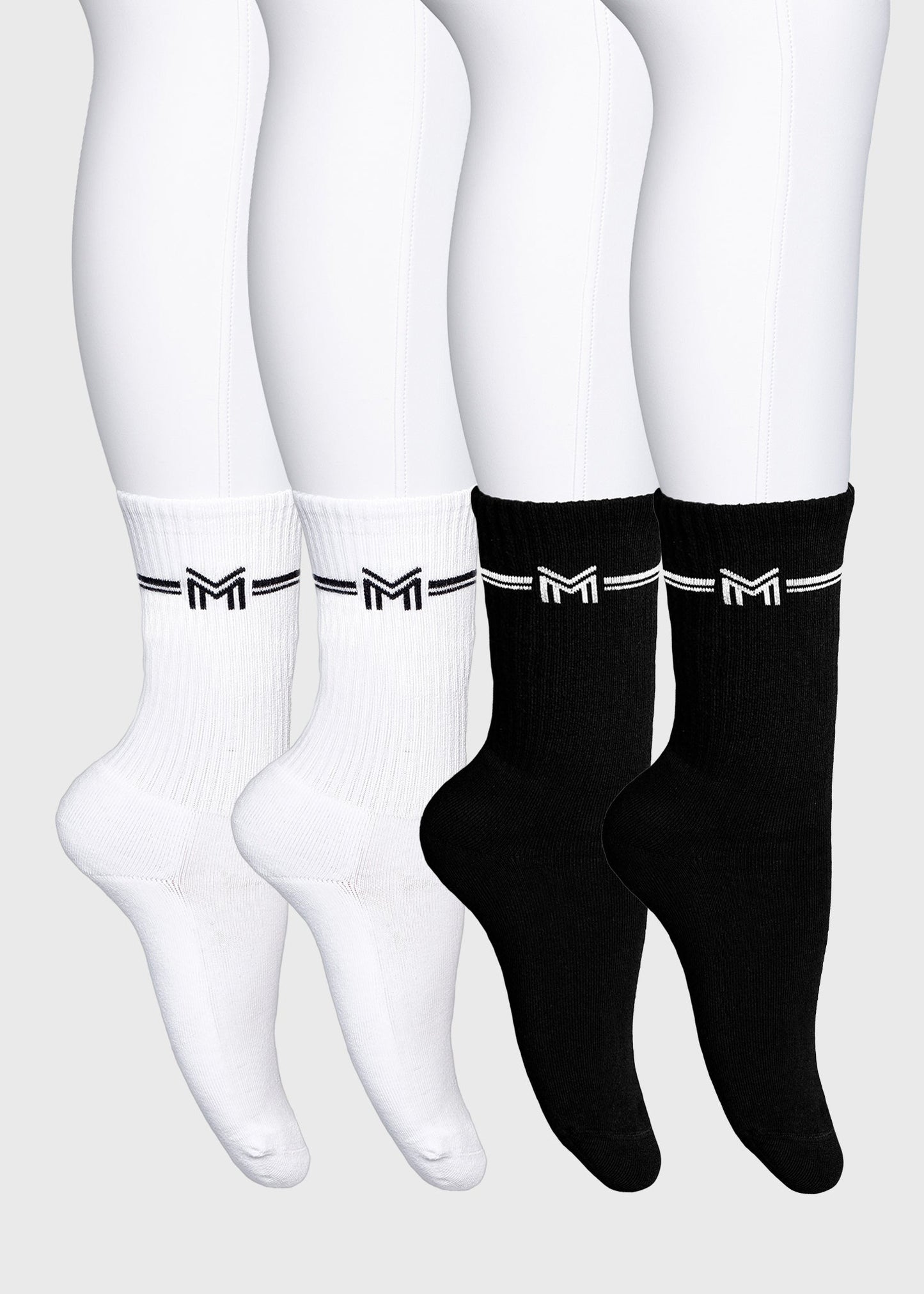 Producto ecuestre Maximilian Equestrian 4-Pack Rise Sports Socks (Black/White) vista principal