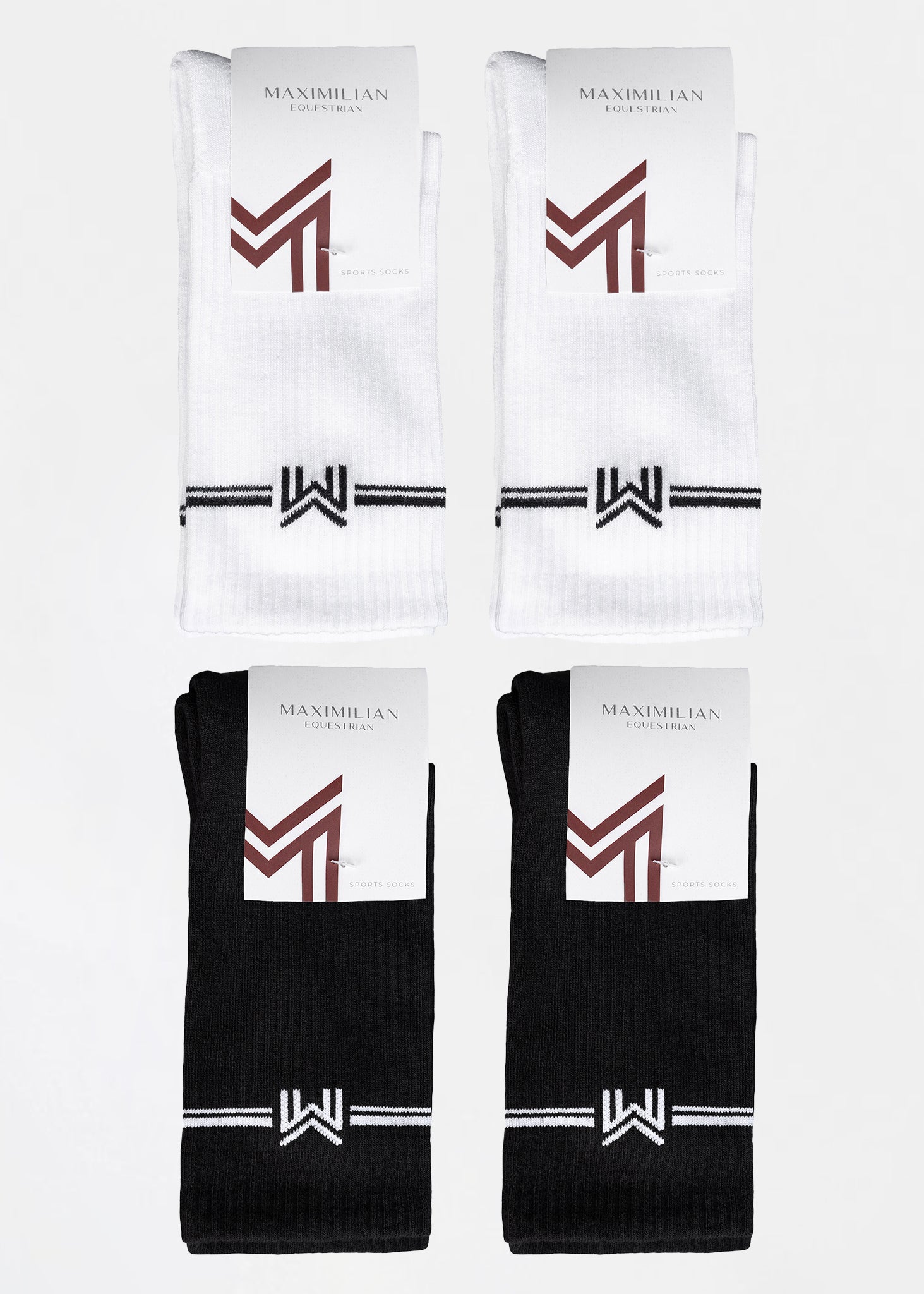 Producto ecuestre Maximilian Equestrian 4-Pack Rise Sports Socks (Black/White) detalle 4
