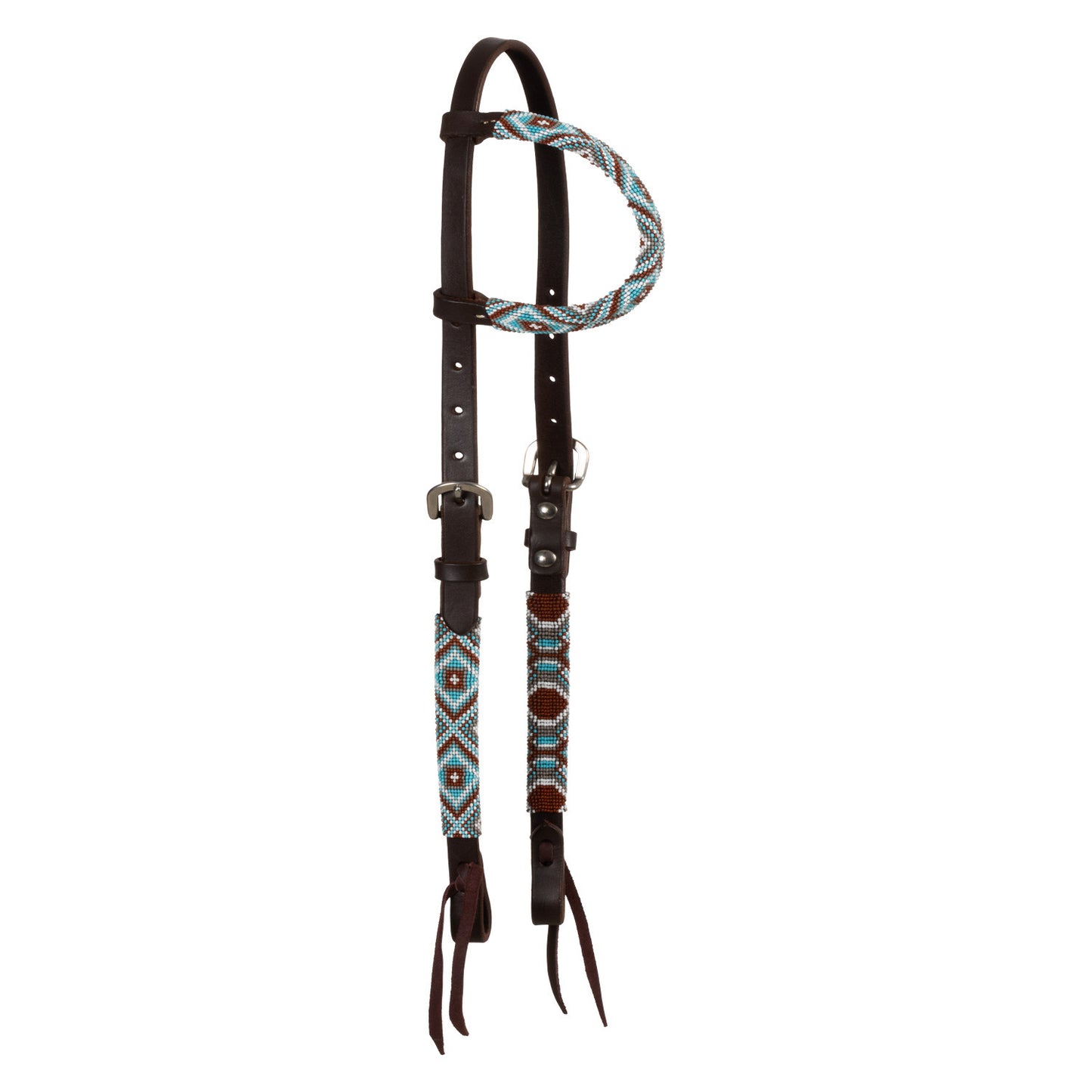 Brida western con cuentas de diamantes y aceitado de una oreja Pool's - Marrón oscuro