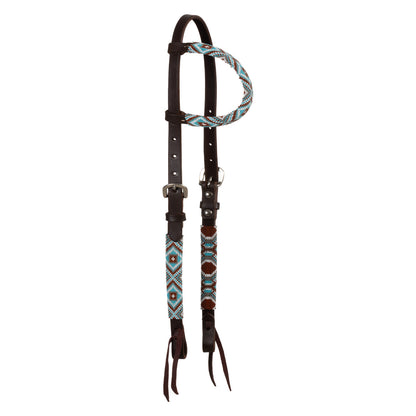 Brida western con cuentas de diamantes y aceitado de una oreja Pool's - Marrón oscuro