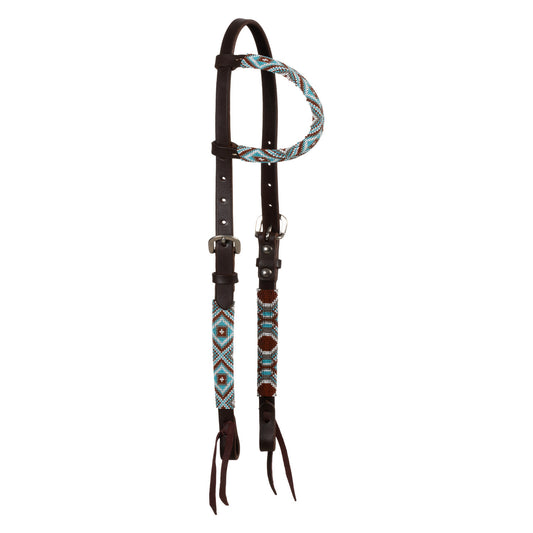 Brida western con cuentas de diamantes y aceitado de una oreja Pool's - Marrón oscuro