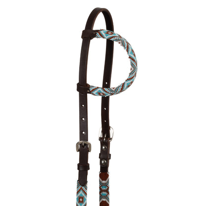 Brida western con cuentas de diamantes y aceitado de una oreja Pool's - Marrón oscuro